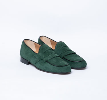 Mocassino in camoscio con Frangia e bendina - Verde Smeraldo