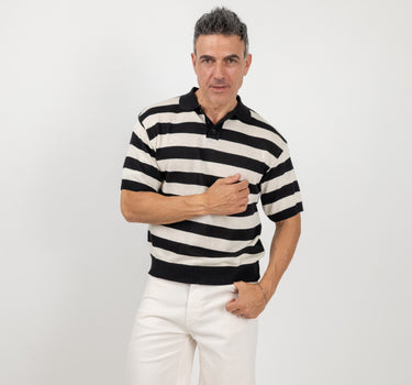 Polo in filo a strisce -Nero