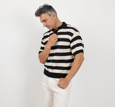 Polo in filo a strisce -Nero