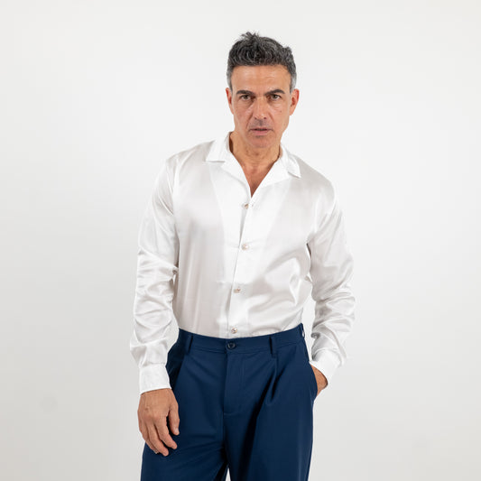 Camicia satin effetto raso con bottoni gioiello - Bianco