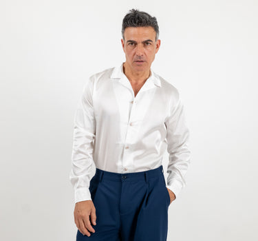 Camicia satin effetto raso con bottoni gioiello - Bianco