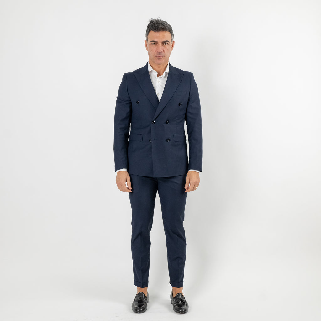 Melange Double Breasted Suit - Royal Blue