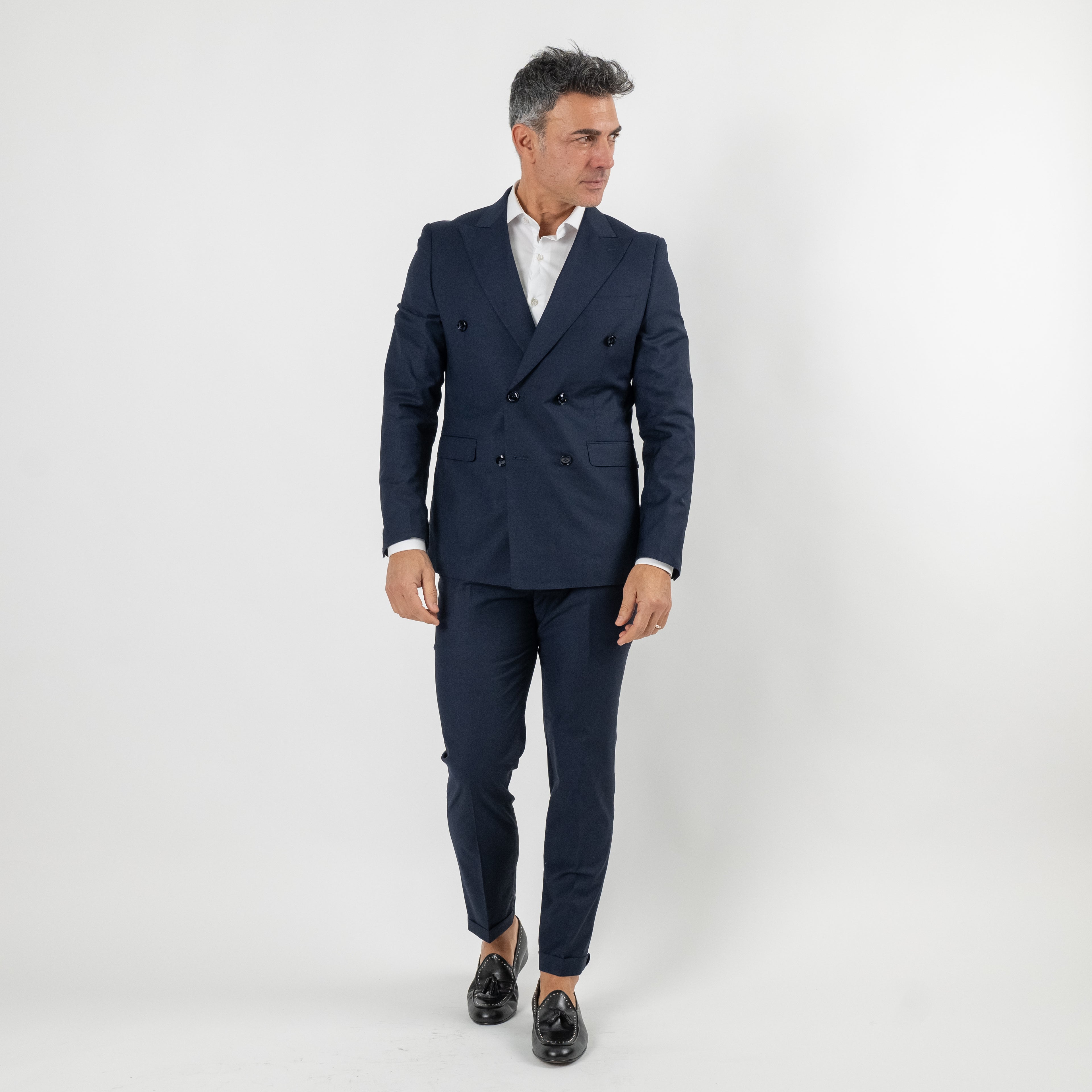 Melange Double Breasted Suit - Royal Blue