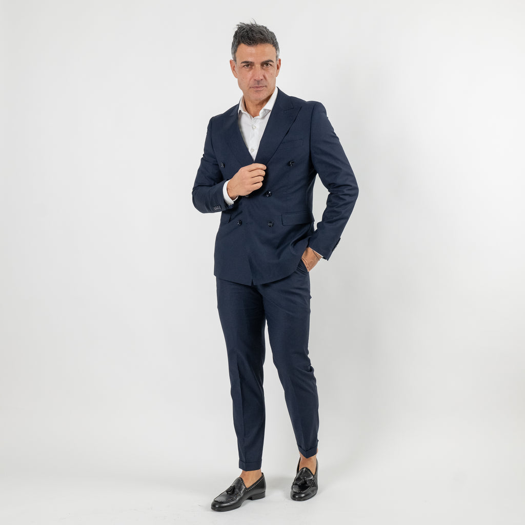 Melange Double Breasted Suit - Royal Blue