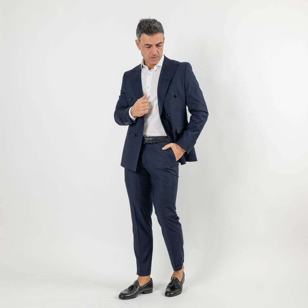 Melange Double Breasted Suit - Royal Blue