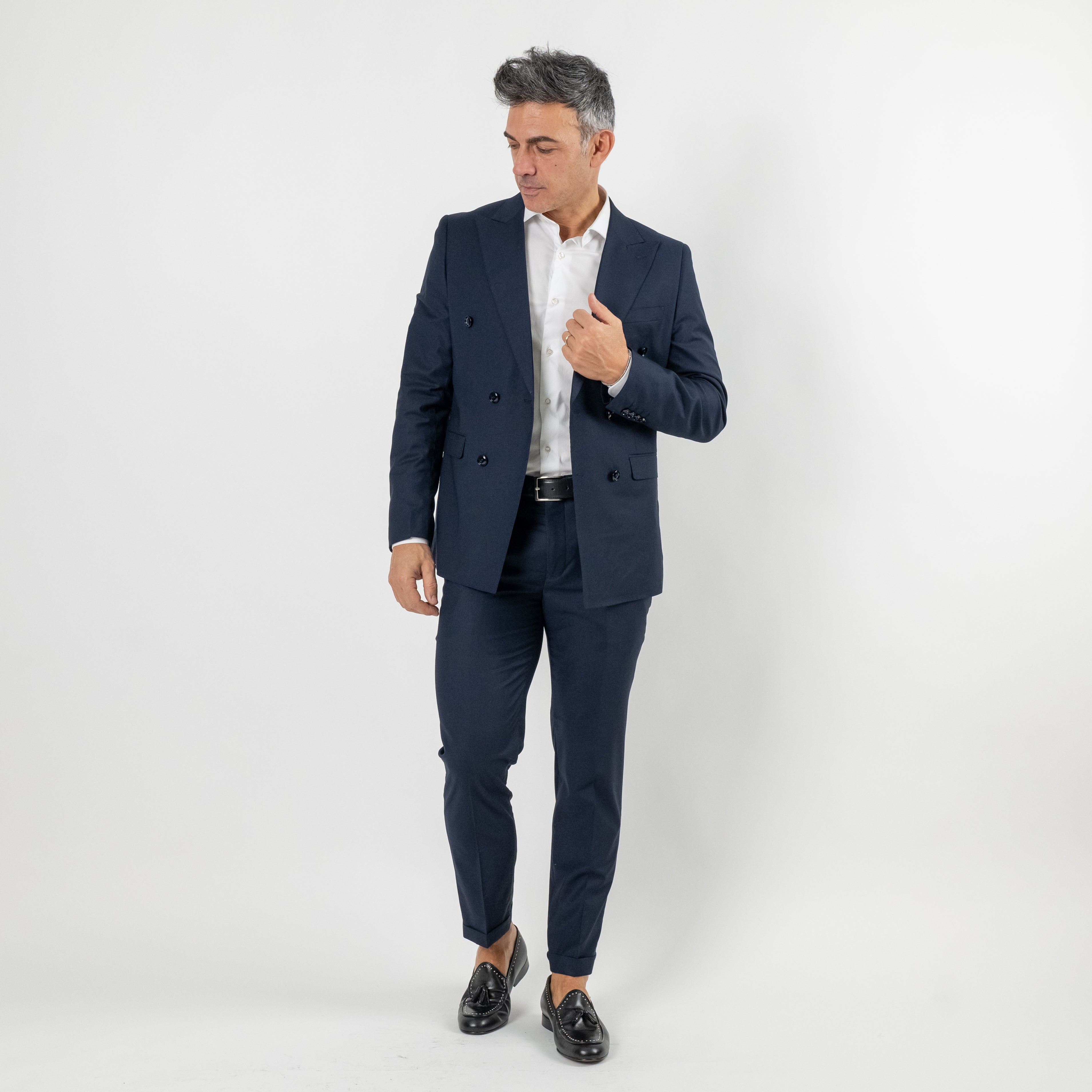 Traje cruzado melange - Azul real