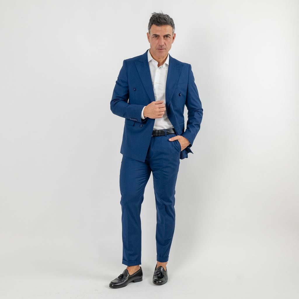 Traje cruzado melange - Azul real