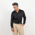 Camicia satin effetto raso con bottoni ricoperti - Nero