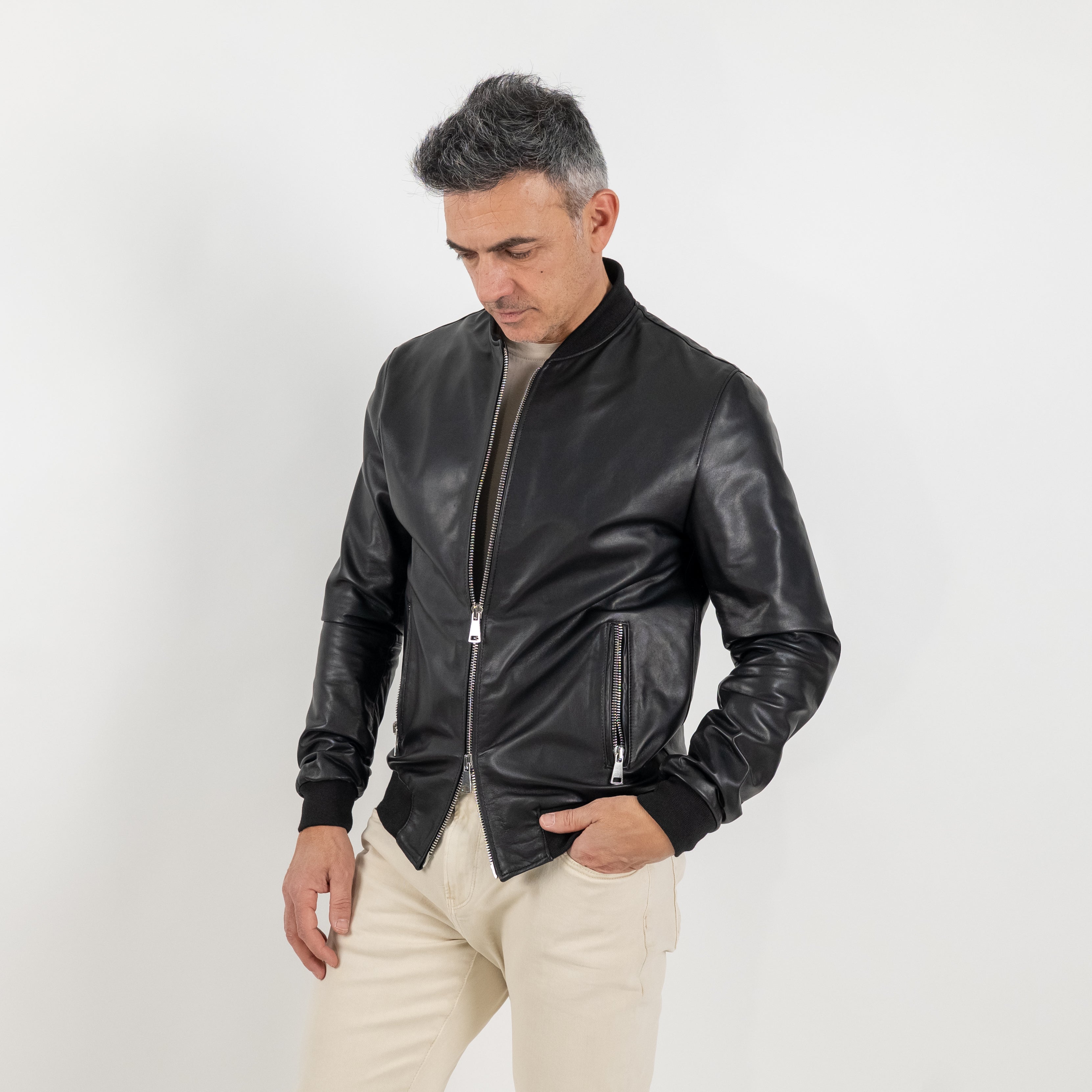 College in Vera Pelle - Nero