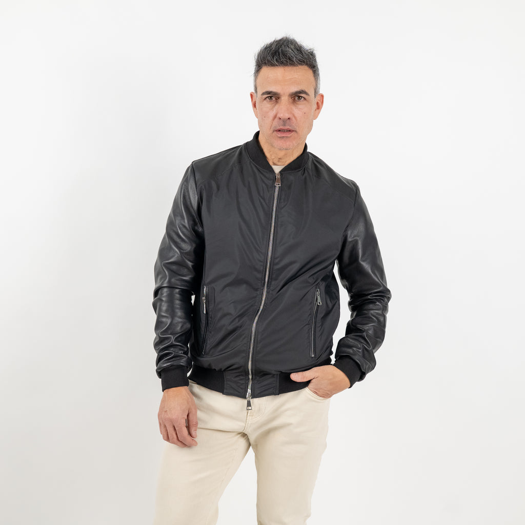 College in Genuine Leather with Nylon Inserts - Black