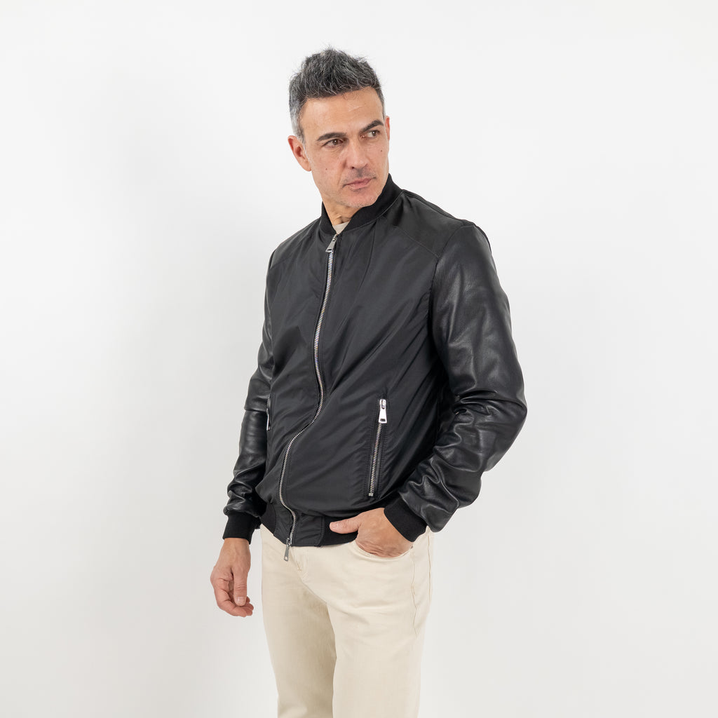 College in Genuine Leather with Nylon Inserts - Black