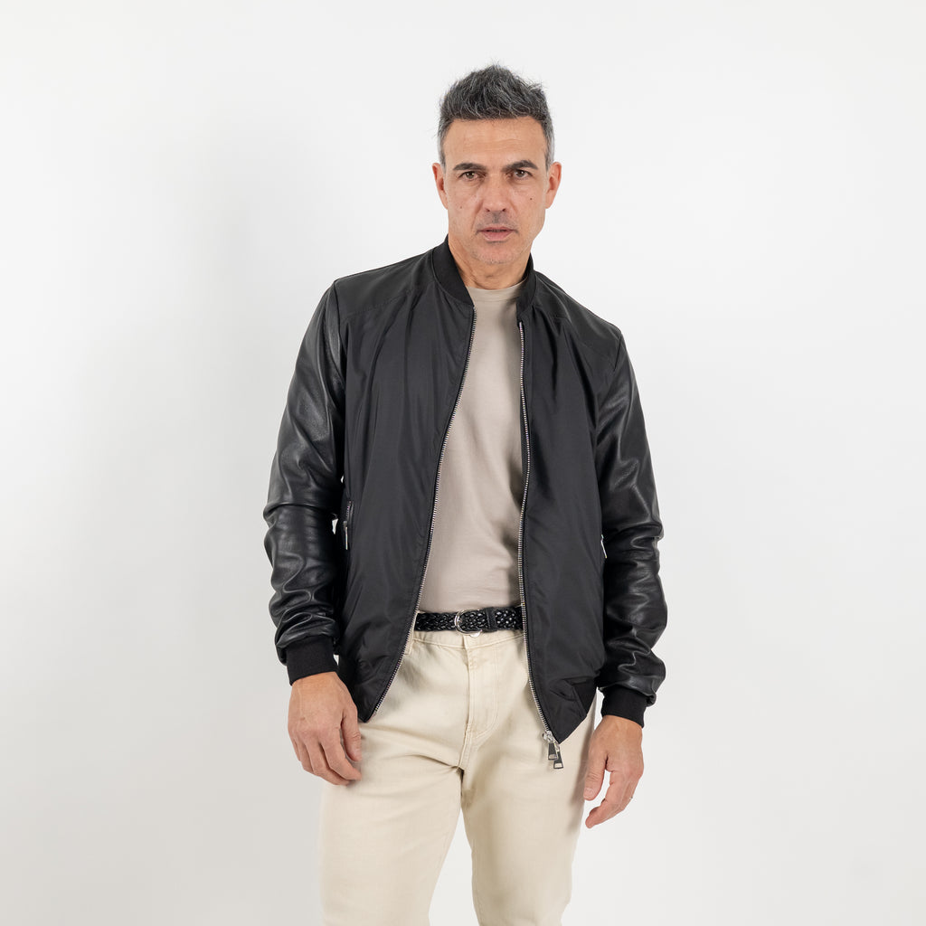 College in Genuine Leather with Nylon Inserts - Black