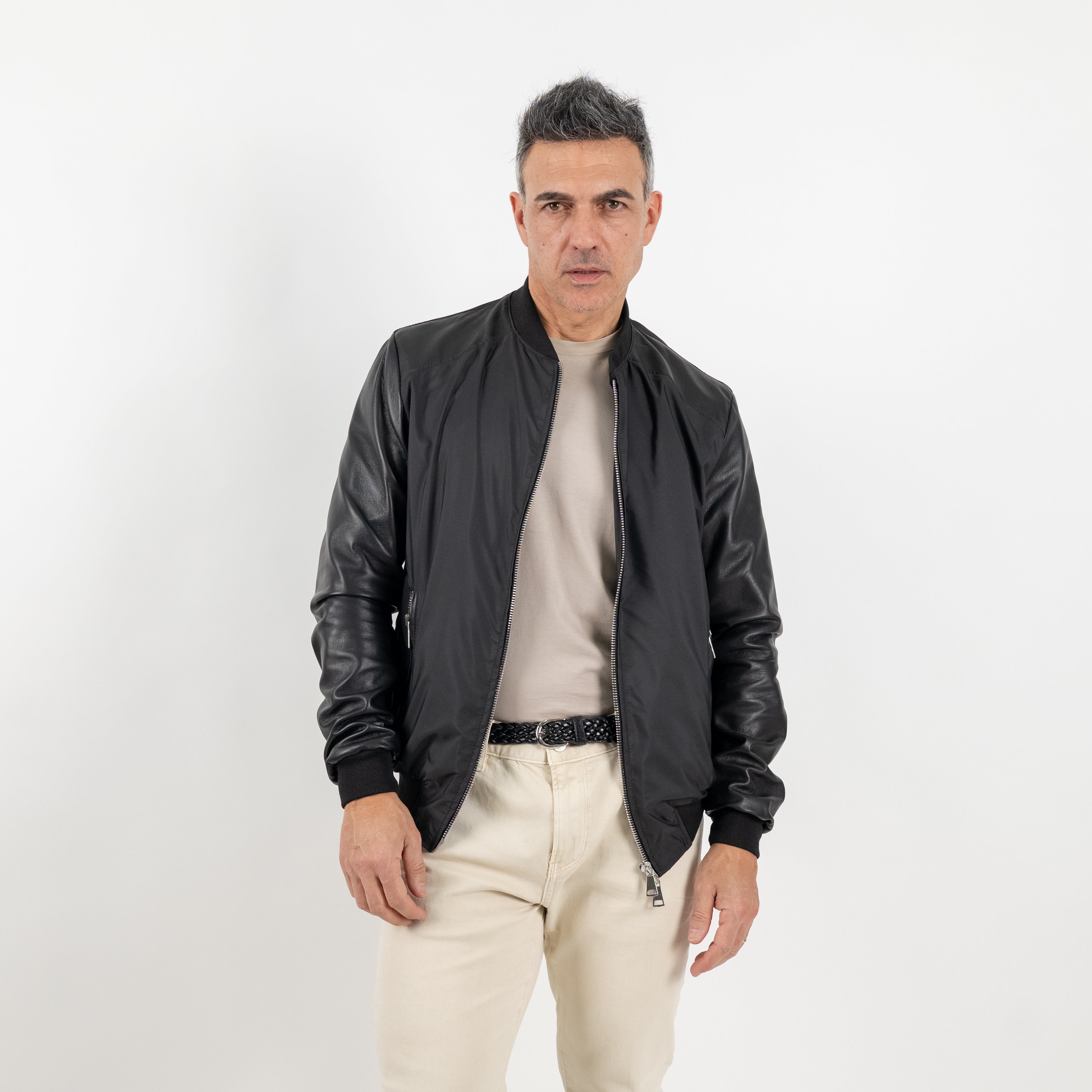 College in Genuine Leather with Nylon Inserts - Black