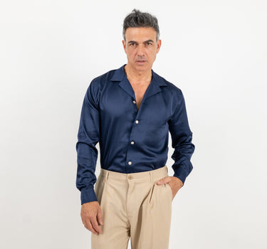 Camicia satin effetto raso con bottoni gioiello - Blu