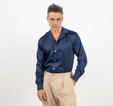 Camicia satin effetto raso con bottoni gioiello - Blu