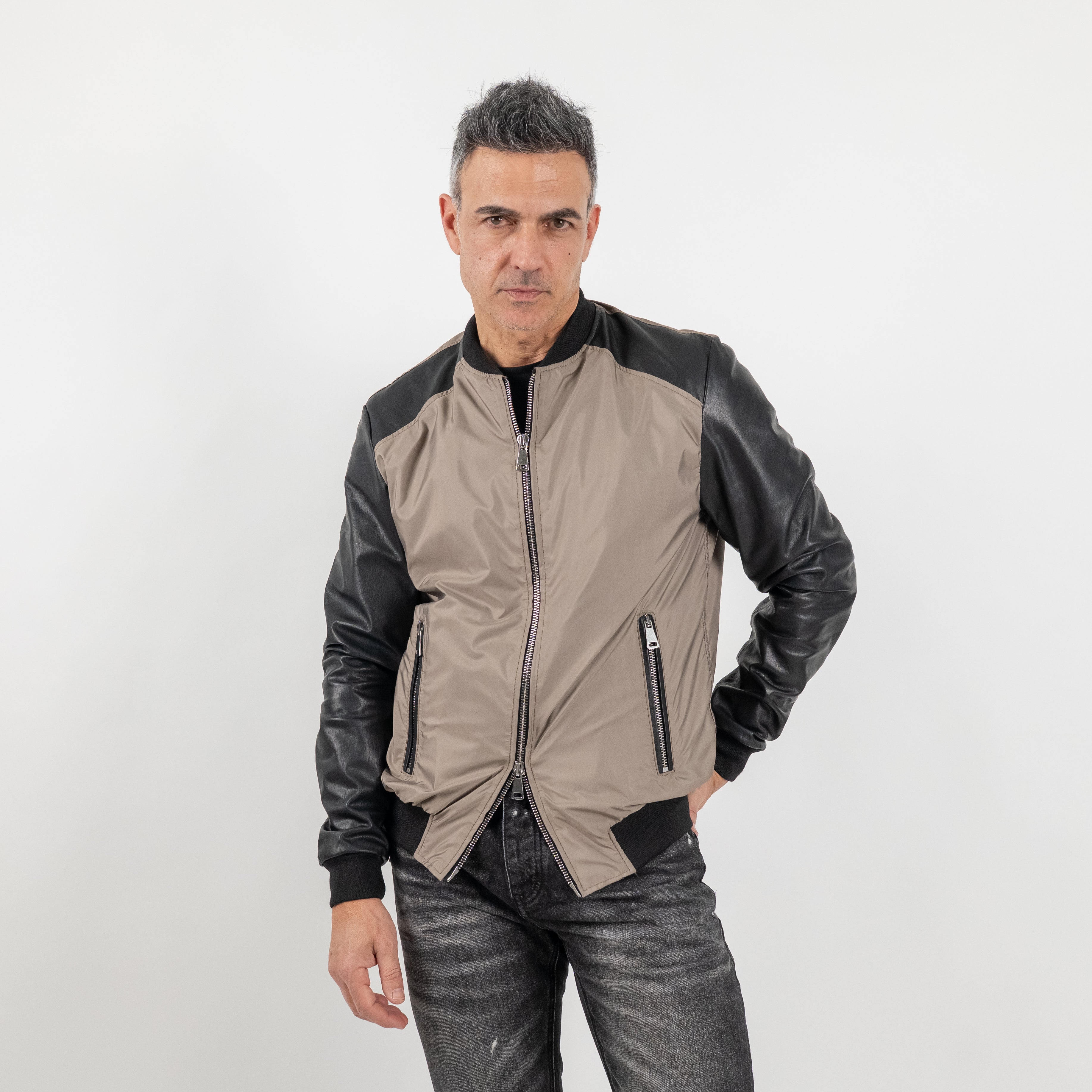 College in Vera Pelle con inserti in nylon - Fango