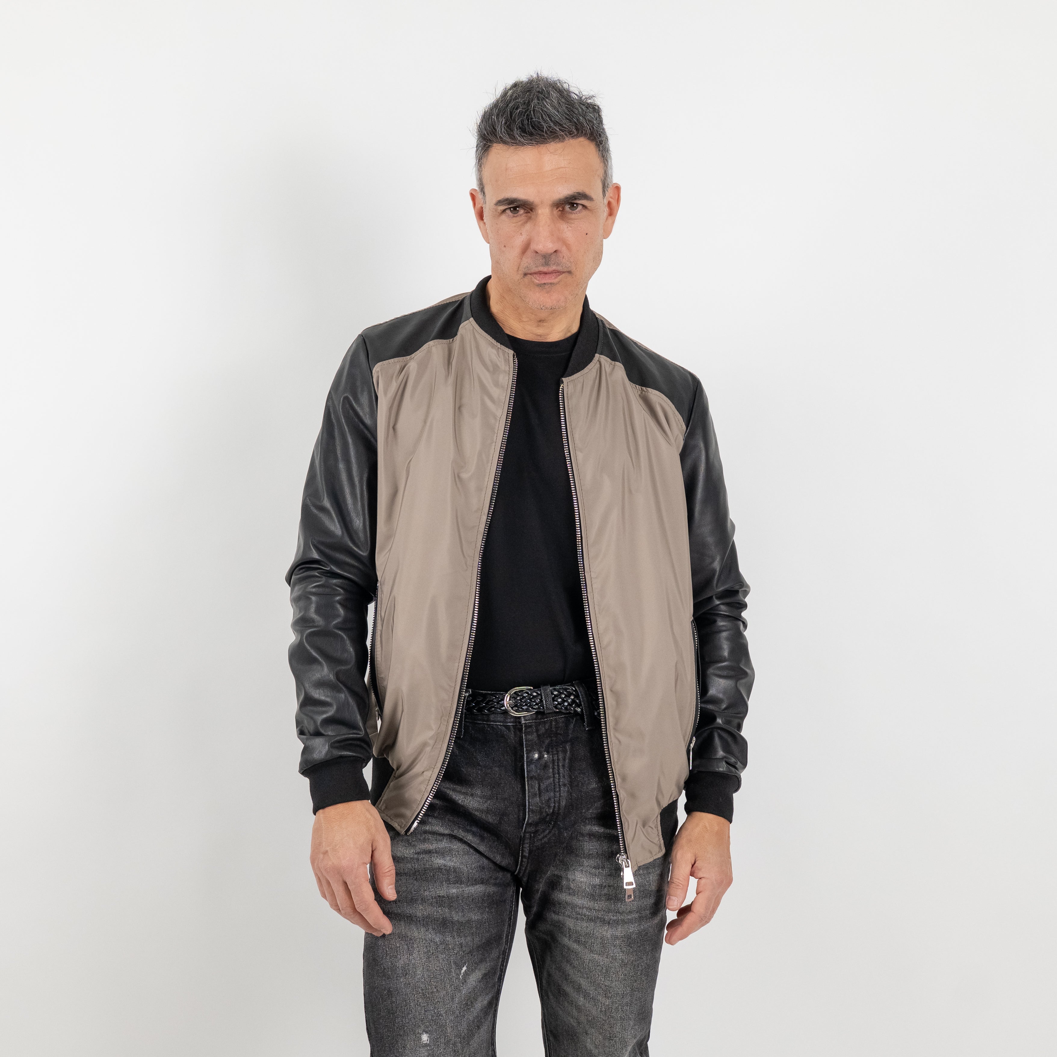 College in Vera Pelle con inserti in nylon - Fango