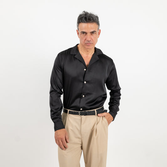 Camicia satin effetto raso con bottoni gioiello - Nero