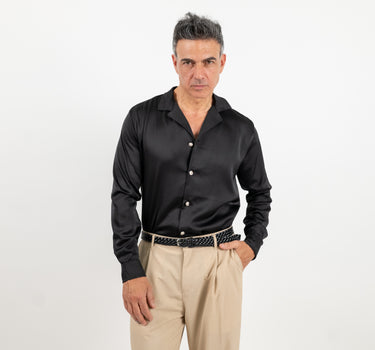 Camicia satin effetto raso con bottoni gioiello - Nero