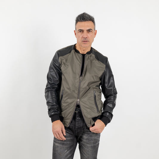 College in Vera Pelle con inserti in nylon - Militare