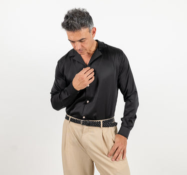 Camicia satin effetto raso con bottoni gioiello - Nero