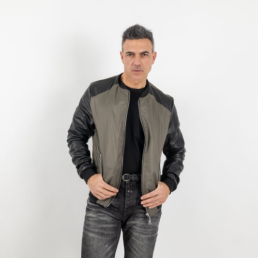 College in Vera Pelle con inserti in nylon - Militare