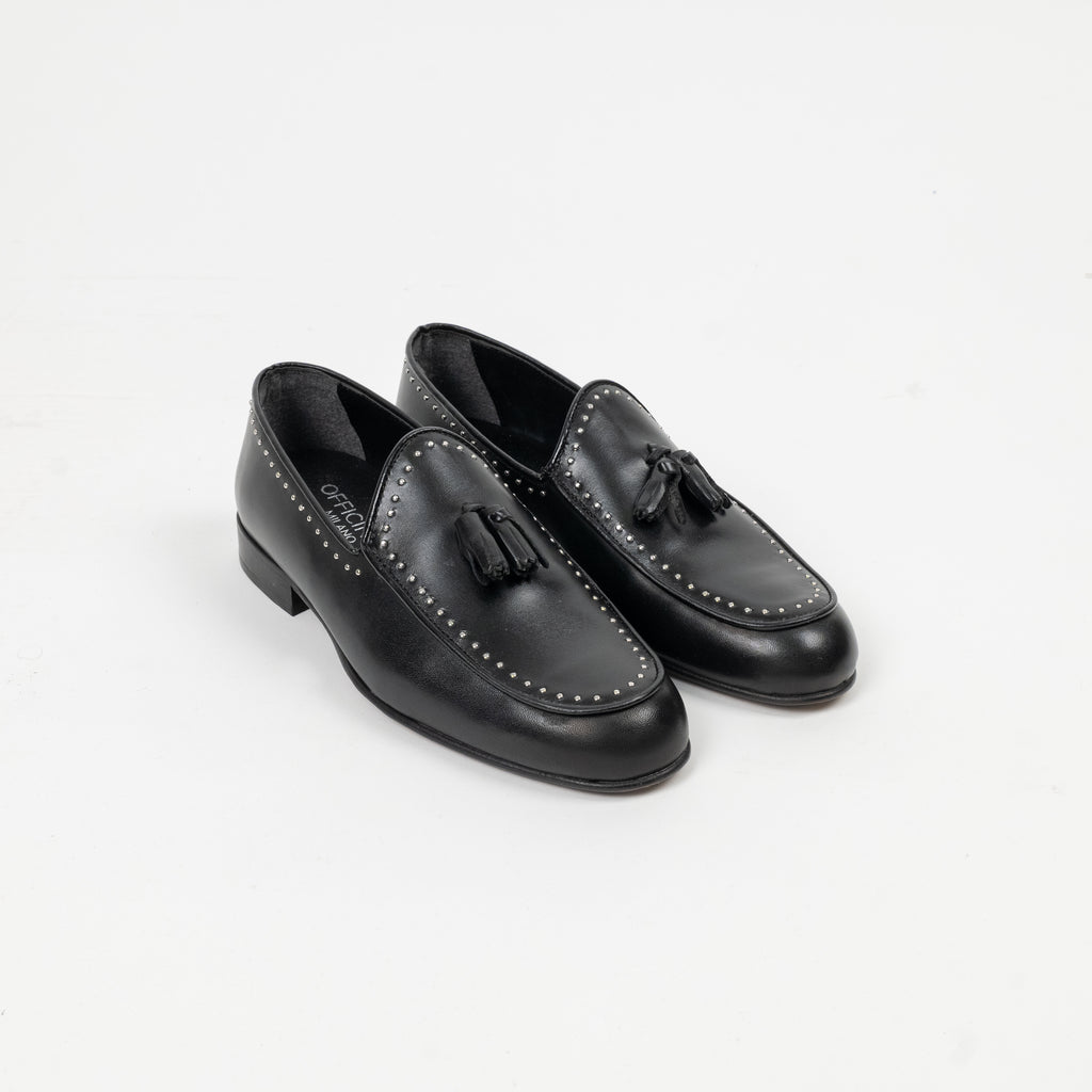 Mocassino Pelle con Nappine e Borchie - Nero
