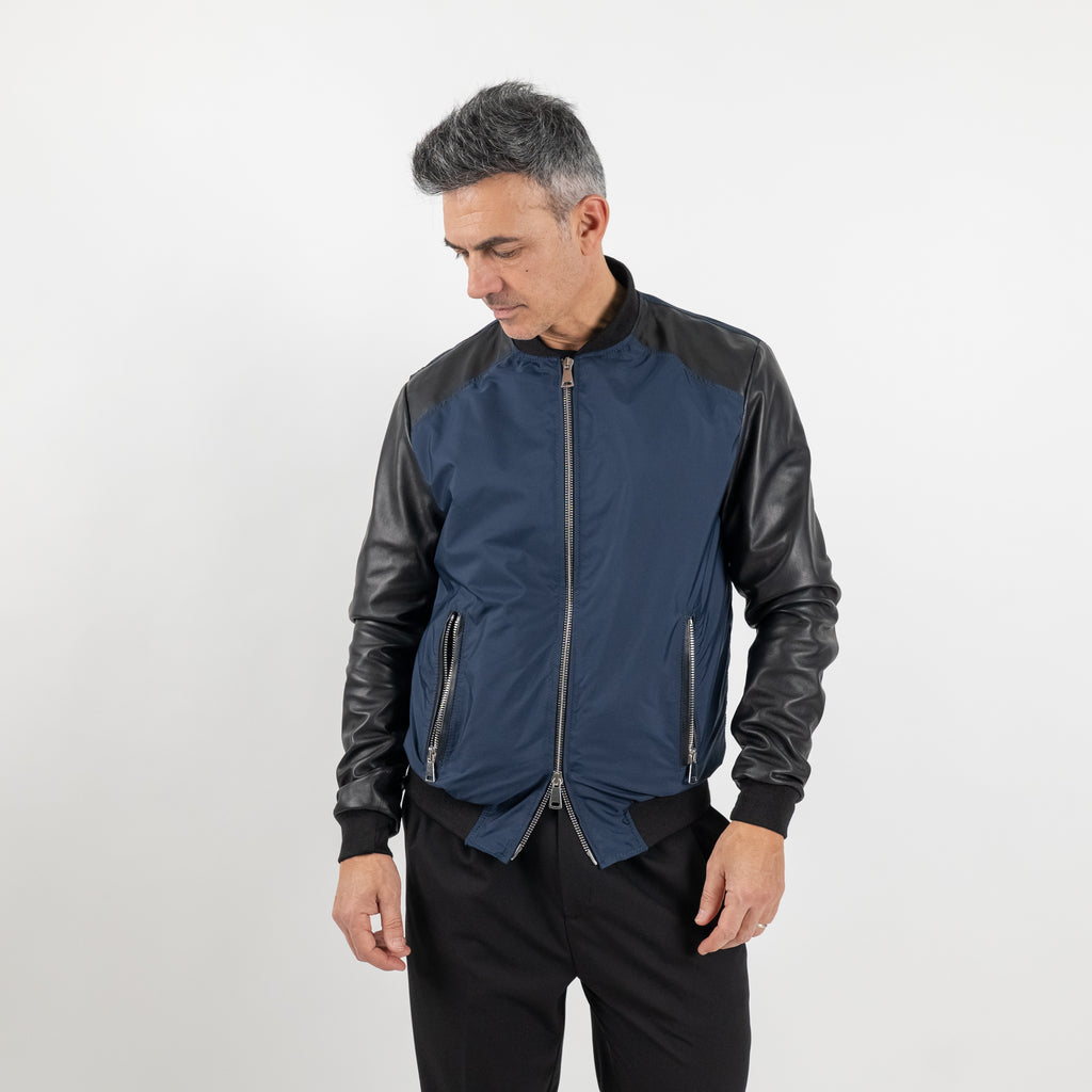 College in Vera Pelle con inserti in nylon - Blu