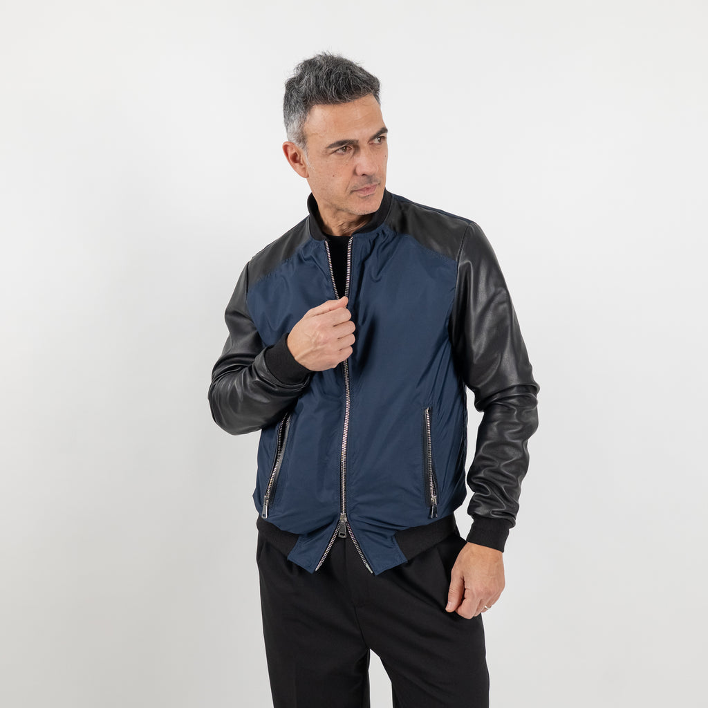 College in Vera Pelle con inserti in nylon - Blu