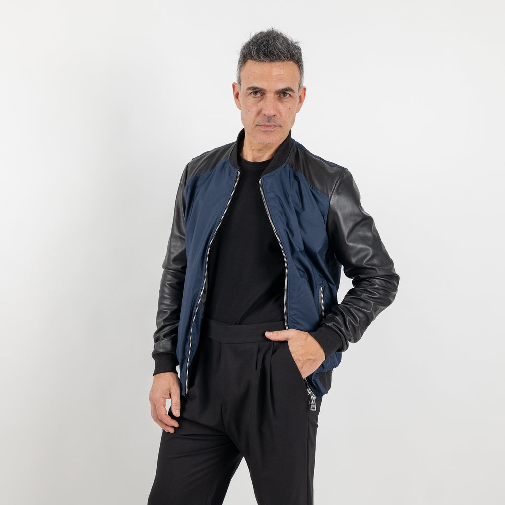 College in Vera Pelle con inserti in nylon - Blu