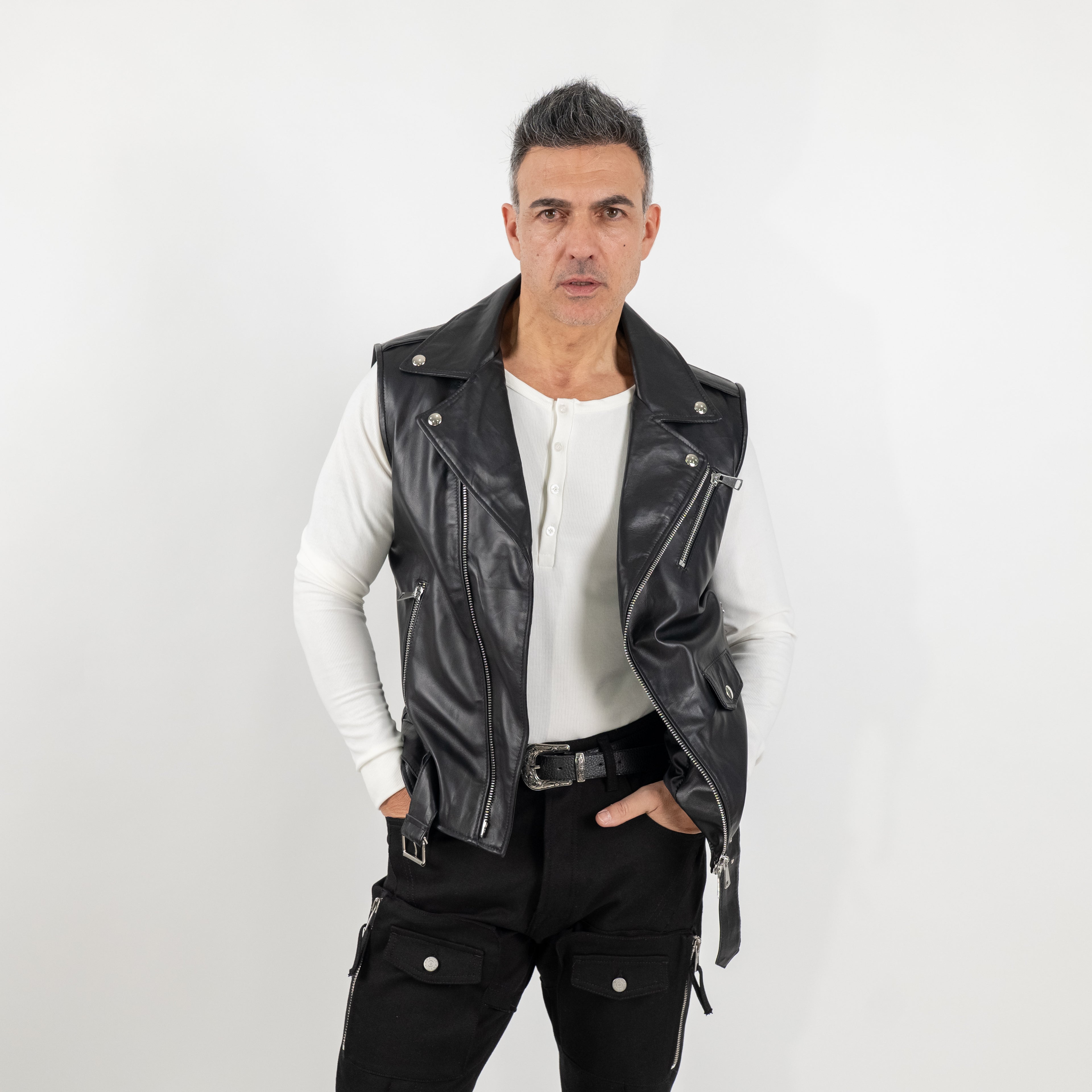 Chiodo Smanicato in Vera Pelle - Nero