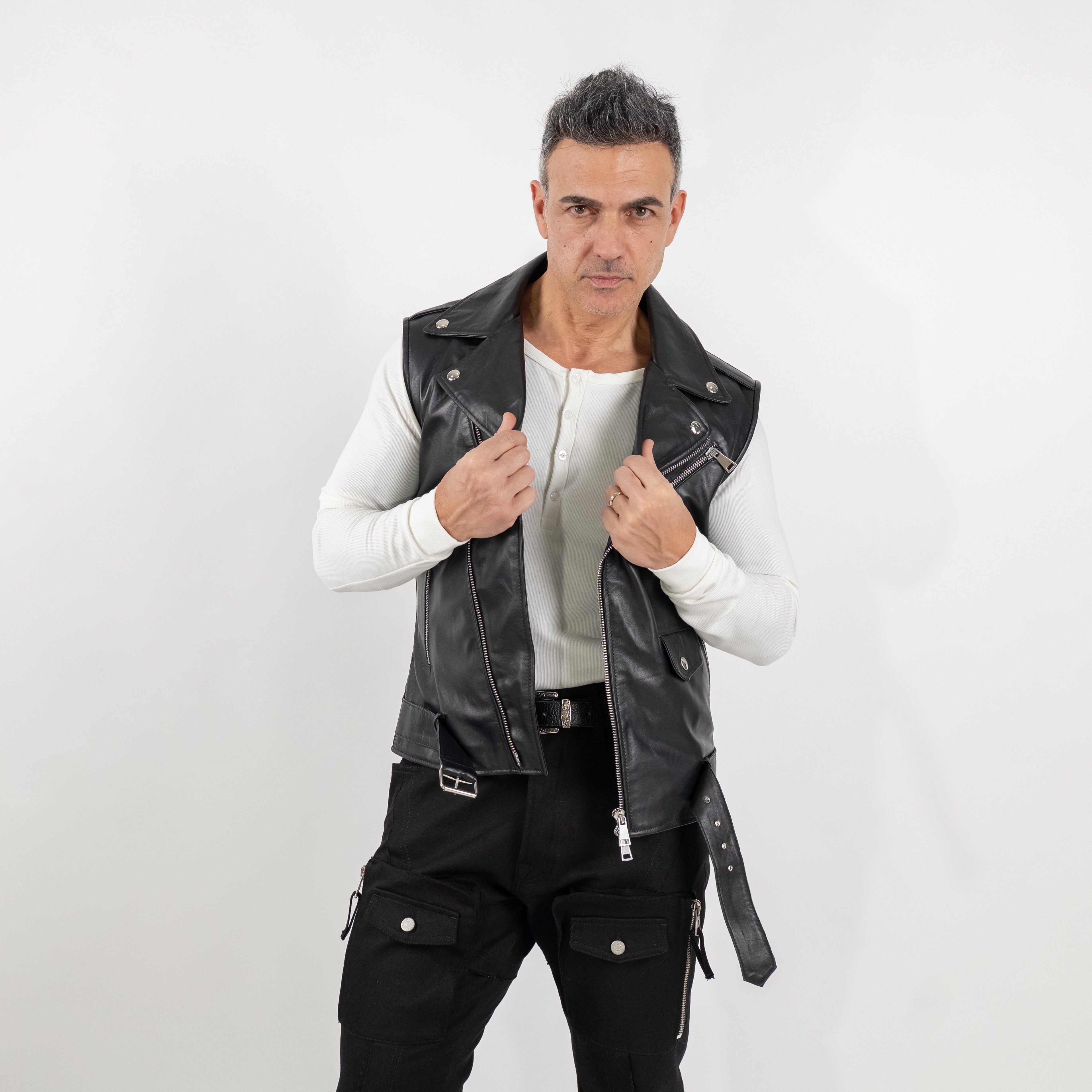 Chiodo Smanicato in Vera Pelle - Nero