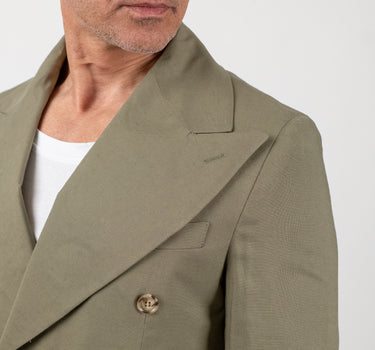 Abito doppiopetto con rever largo in lino - Verde Militare