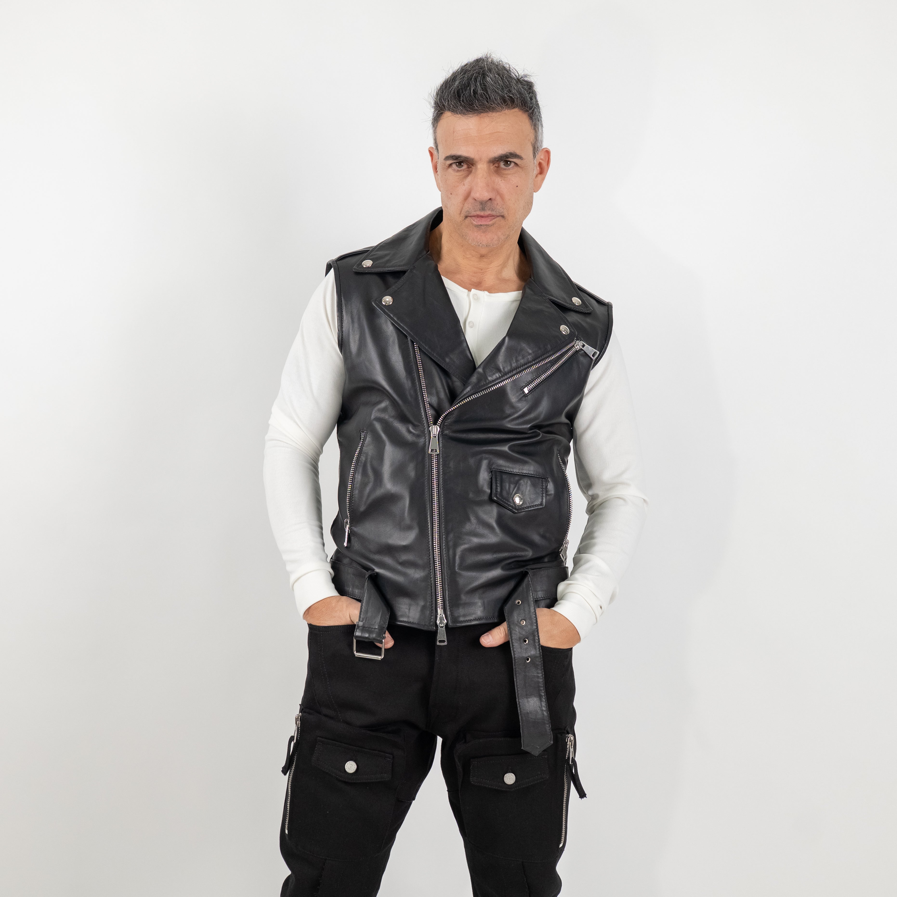 Chiodo Smanicato in Vera Pelle - Nero