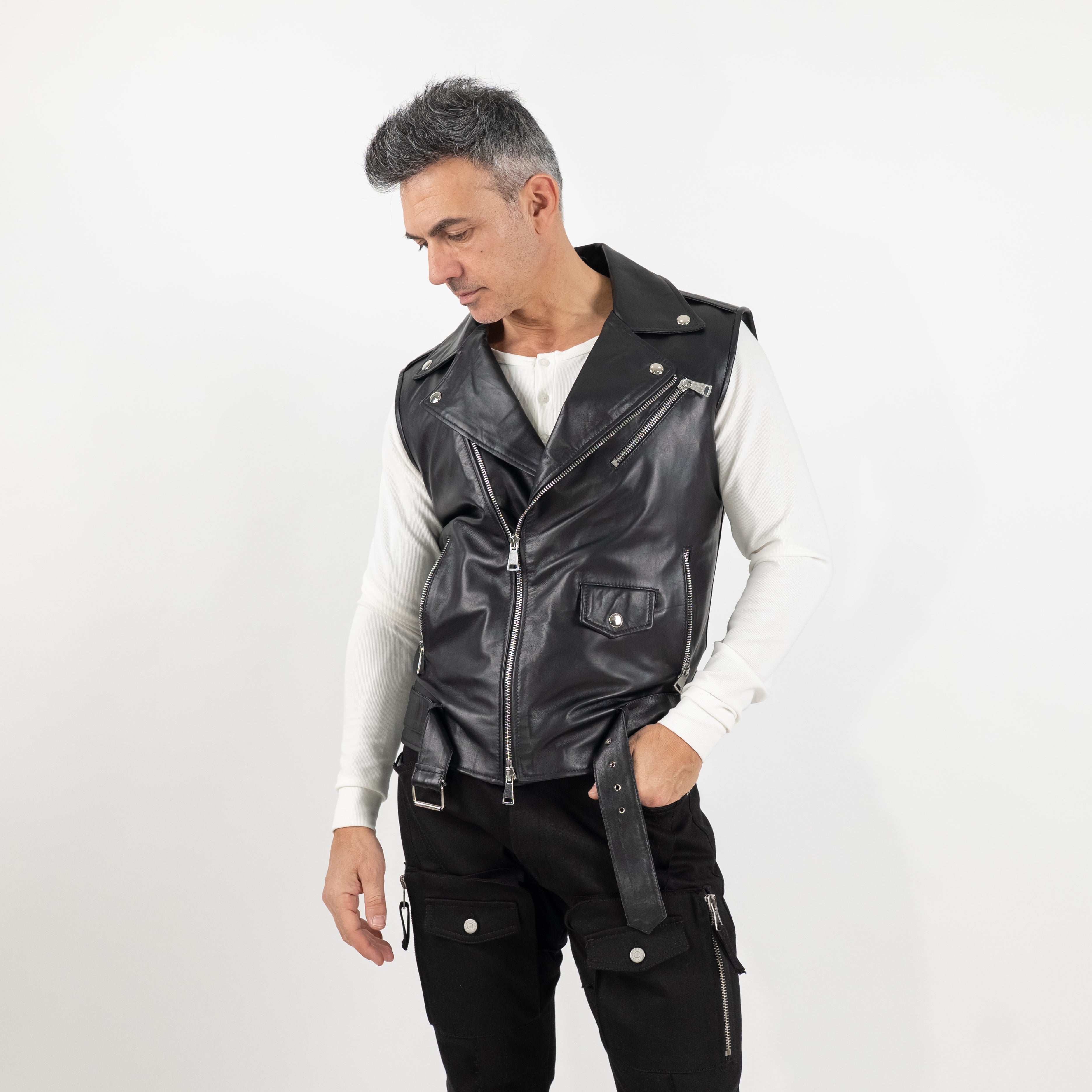 Chiodo Smanicato in Vera Pelle - Nero