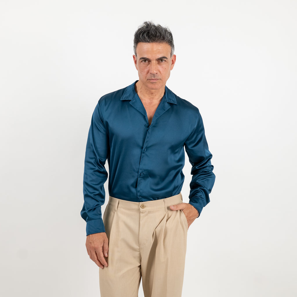 Satin-look shirt with covered buttons - Ottanio
