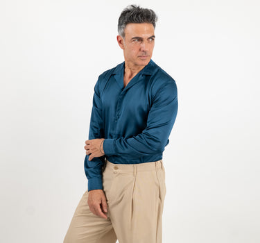 Camicia satin effetto raso con bottoni ricoperti - Ottanio
