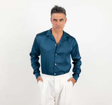 Camicia satin effetto raso con bottoni gioiello - Ottanio