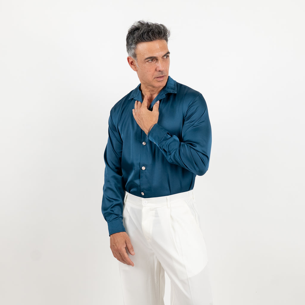 Satin-look shirt with jewel buttons - Ottanio