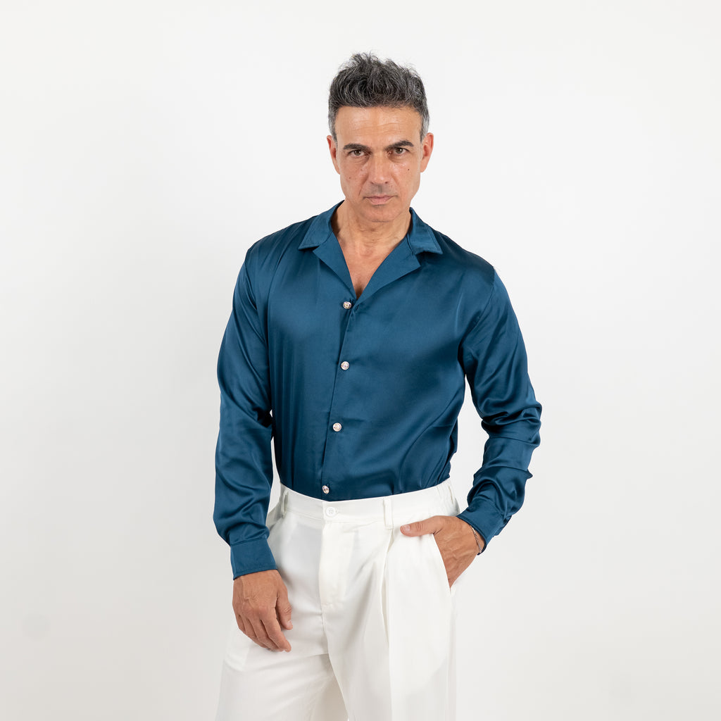 Satin-look shirt with jewel buttons - Ottanio