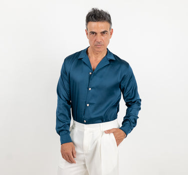 Camicia satin effetto raso con bottoni gioiello - Ottanio