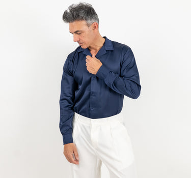 Camicia satin effetto raso con bottoni ricoperti - Blu