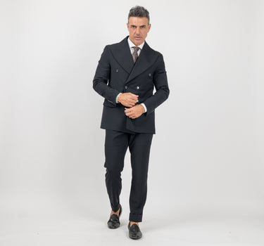 Abito doppiopetto con rever largo pantalone slim - Nero