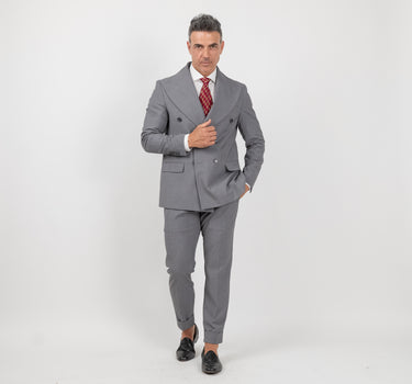 Abito doppiopetto con rever largo pantalone slim - Grigio