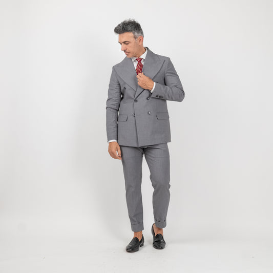 Abito doppiopetto con rever largo pantalone slim - Grigio