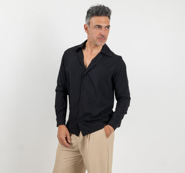 Camicia in viscosa scollo a V - Nero