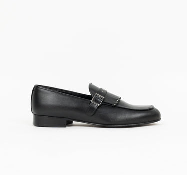 Double Buckle Suede Moccasin - Black