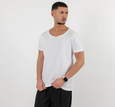 T-shirt in cotone scollo a barca - Bianco