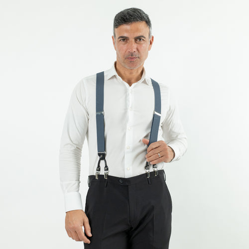 Faux Leather Suspenders - Navy Blue
