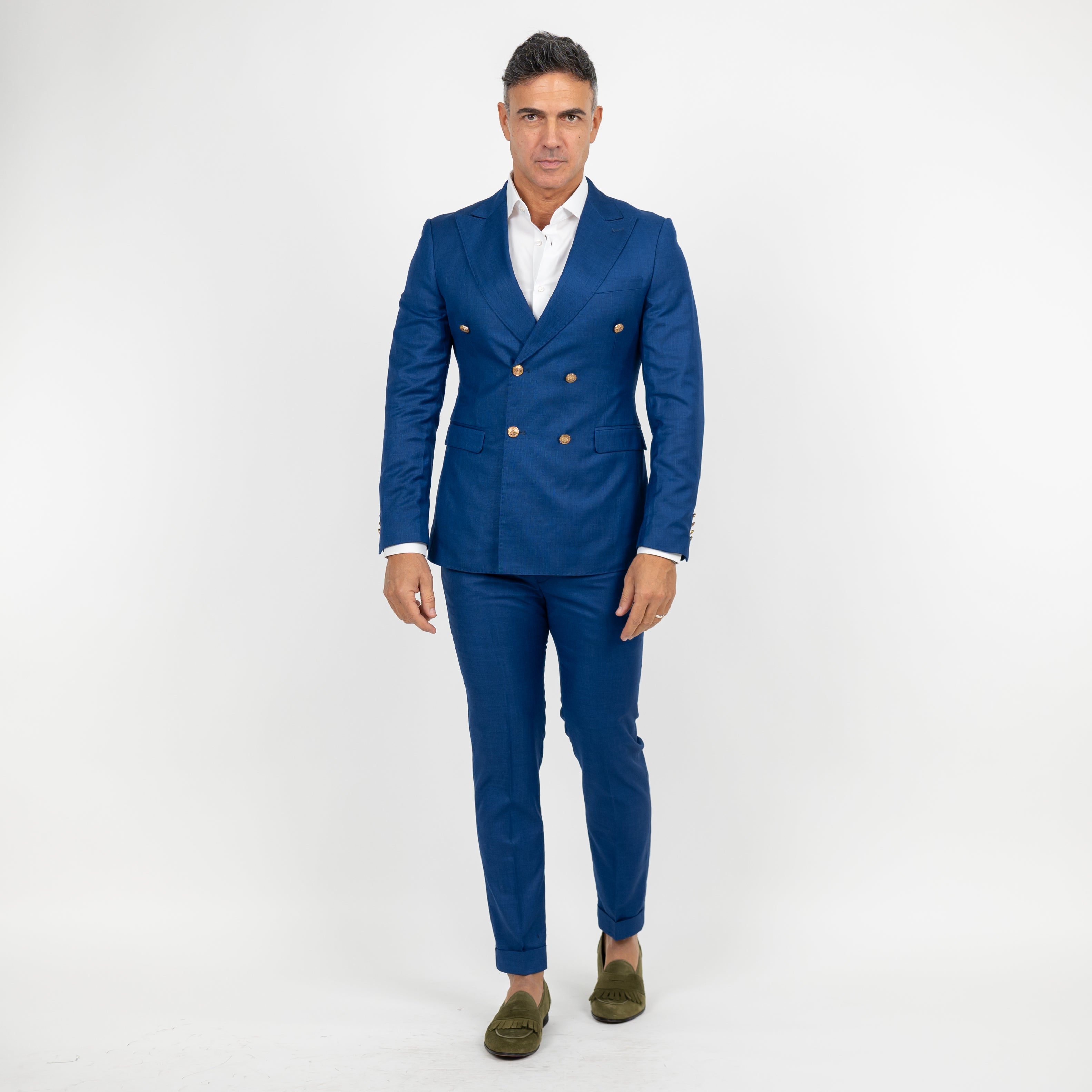 Abito doppio petto bottoni oro - Blu royal